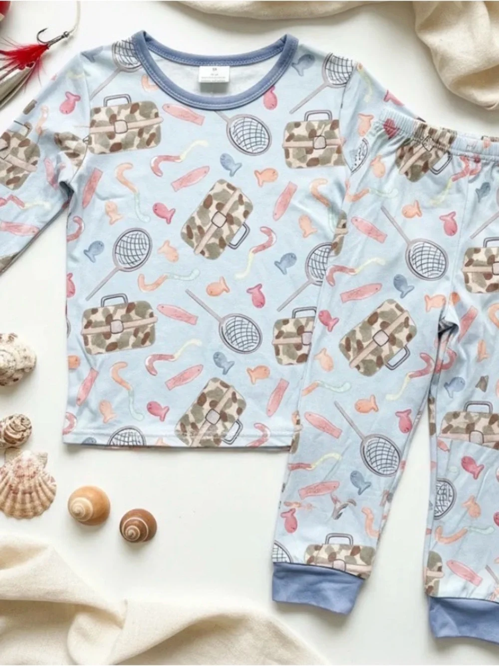 Kids Blue Fishing Print Pajama Set